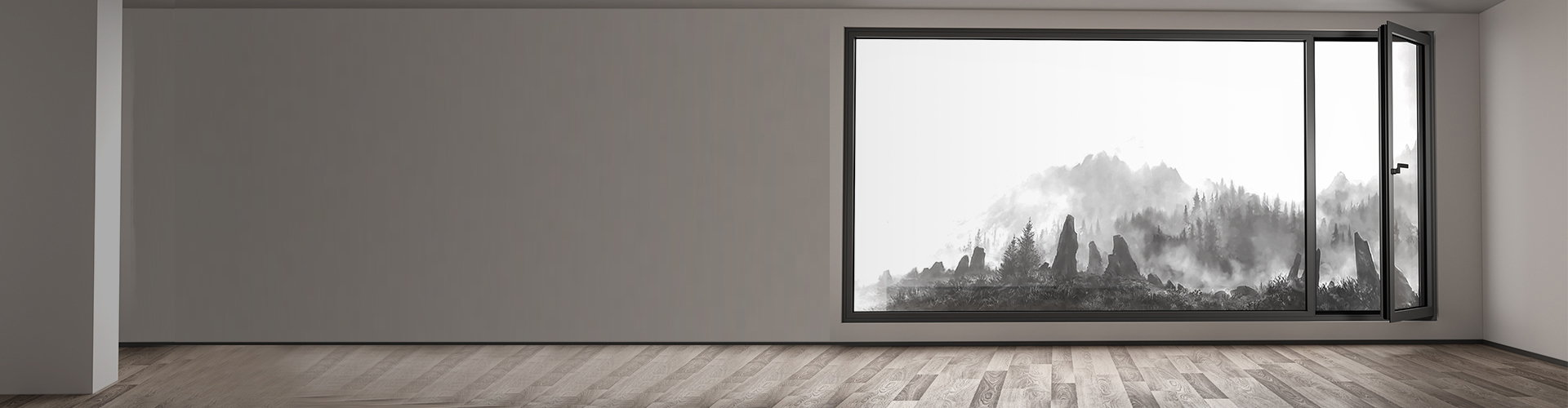Custom DERCHI aluminum window system in a contemporary interior