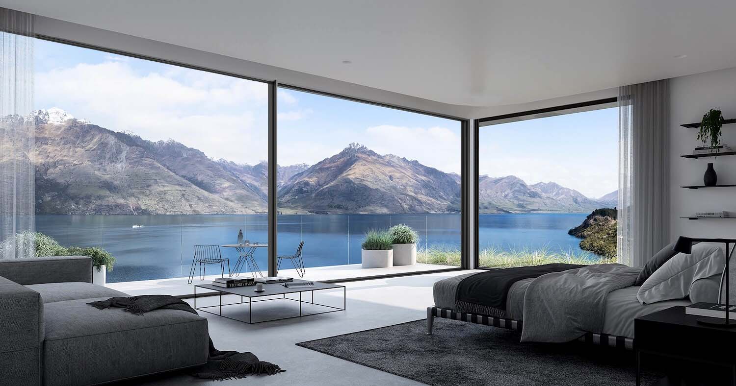 Official WT-150 page illustration showing glazed sliding doors in a living space.